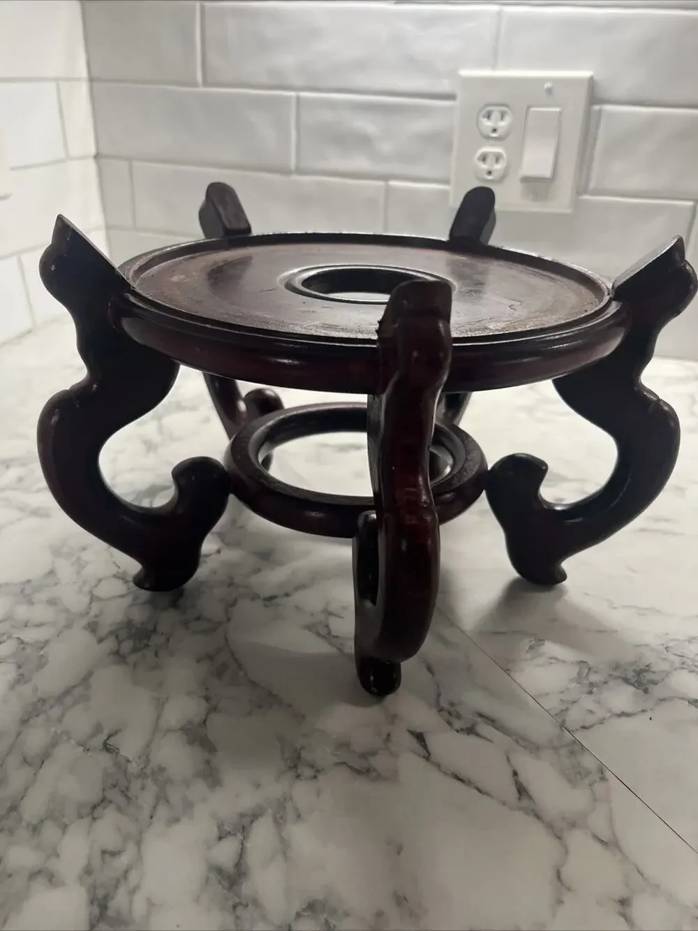 Antique Chinese Flower Pot Stand 10” Cherry Red